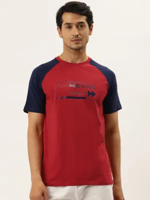 Mens Cotton Rich Lycra Graphic Raglan Half Sleeve Crew Neck T-Shirts