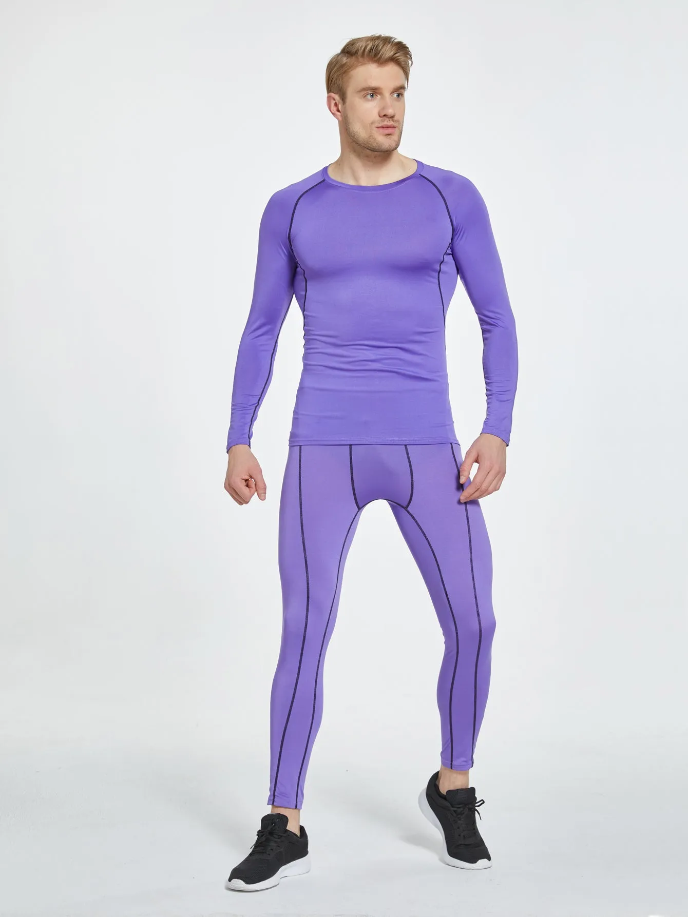 Mens Purple High-Performance Compression Shirt - Quick-Dry, Long Sleeve Workout Top with Moisture-Wicking Technology for Intense Gym, Running & Training - Ergonomic Fit for All-Day Comfort