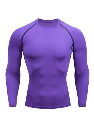 Mens Purple High-Performance Compression Shirt - Quick-Dry, Long Sleeve Workout Top with Moisture-Wicking Technology for Intense Gym, Running & Training - Ergonomic Fit for All-Day Comfort