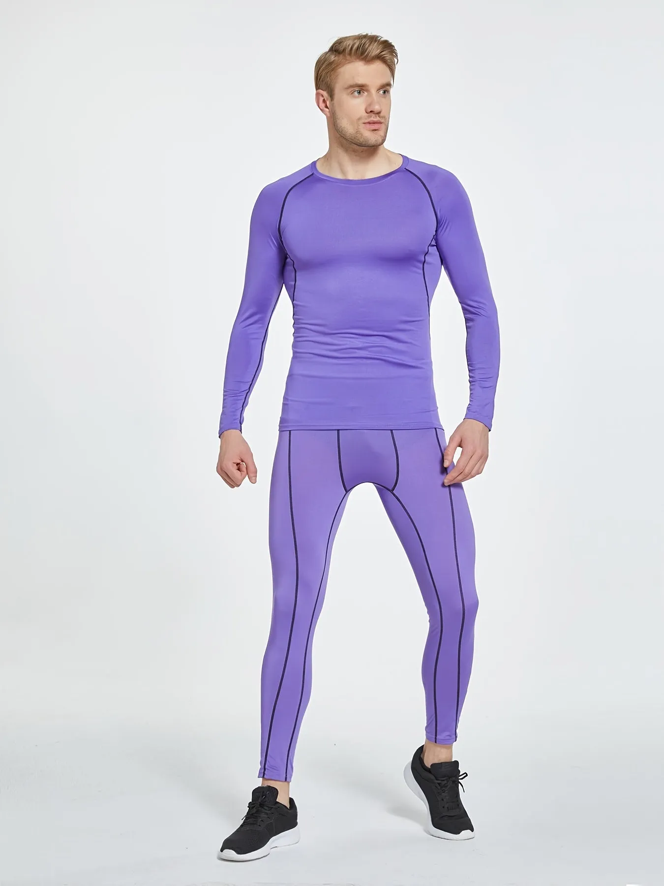 Mens Purple High-Performance Compression Shirt - Quick-Dry, Long Sleeve Workout Top with Moisture-Wicking Technology for Intense Gym, Running & Training - Ergonomic Fit for All-Day Comfort