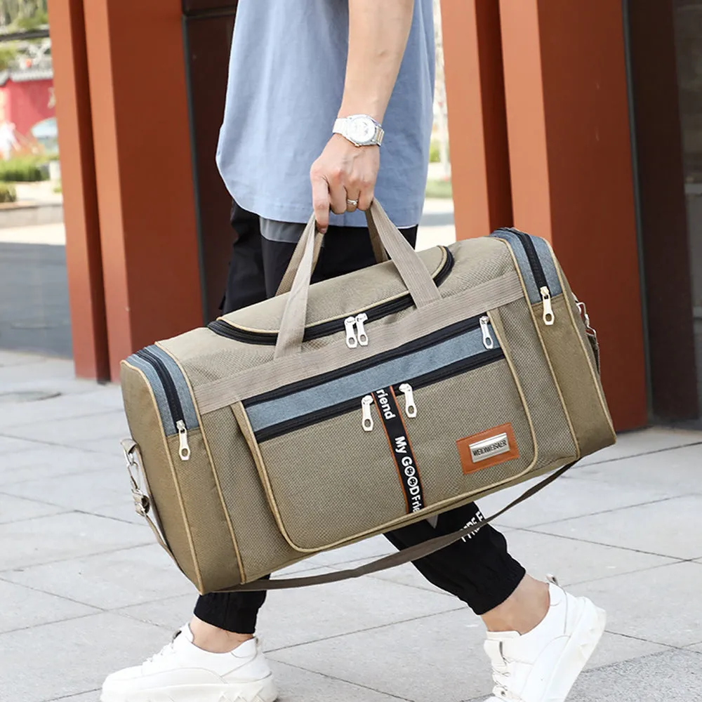 Mens Sports Travel Duffel Bag Large Capacity Gym Bags Luggage Bag Khaki