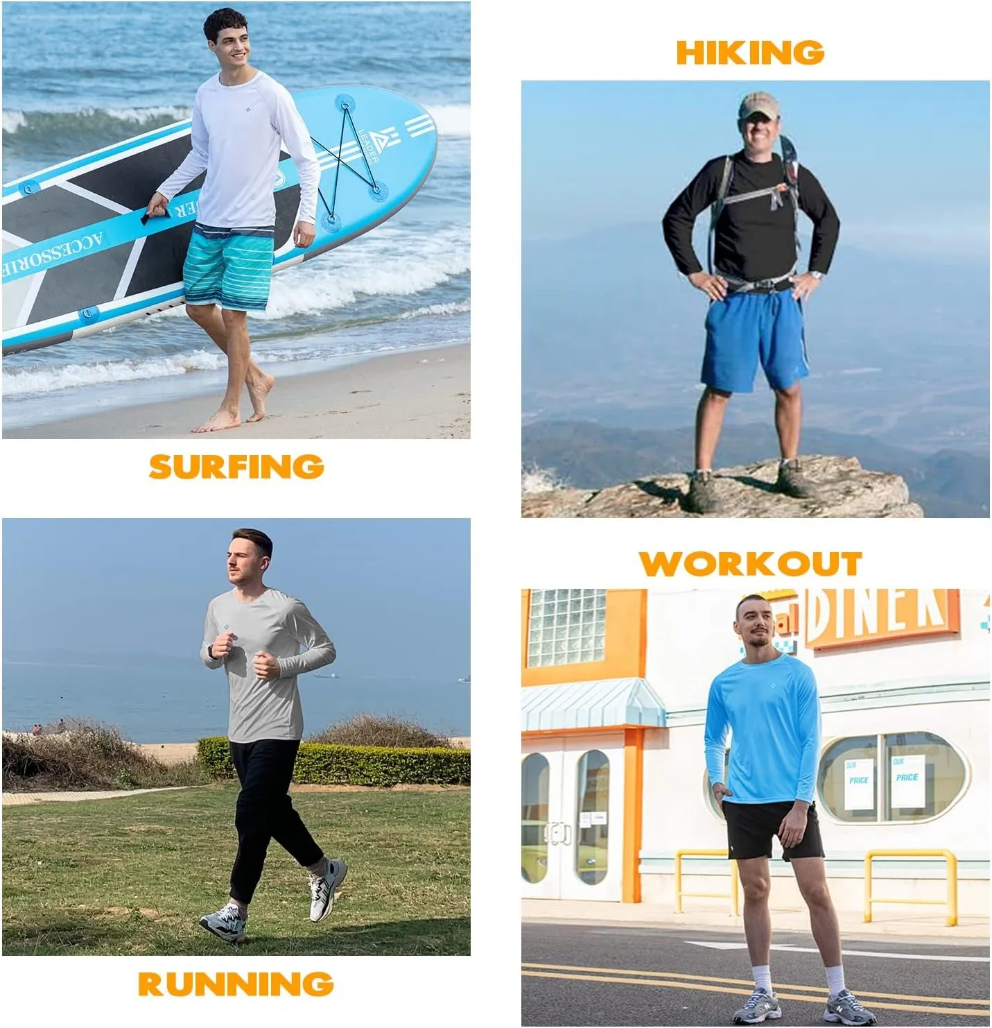 Men's UPF 50  Sun Protection Long Sleeve Rash Guard Shirts - Lightweight, Quick-Dry Swim Shirts for UV Defense
