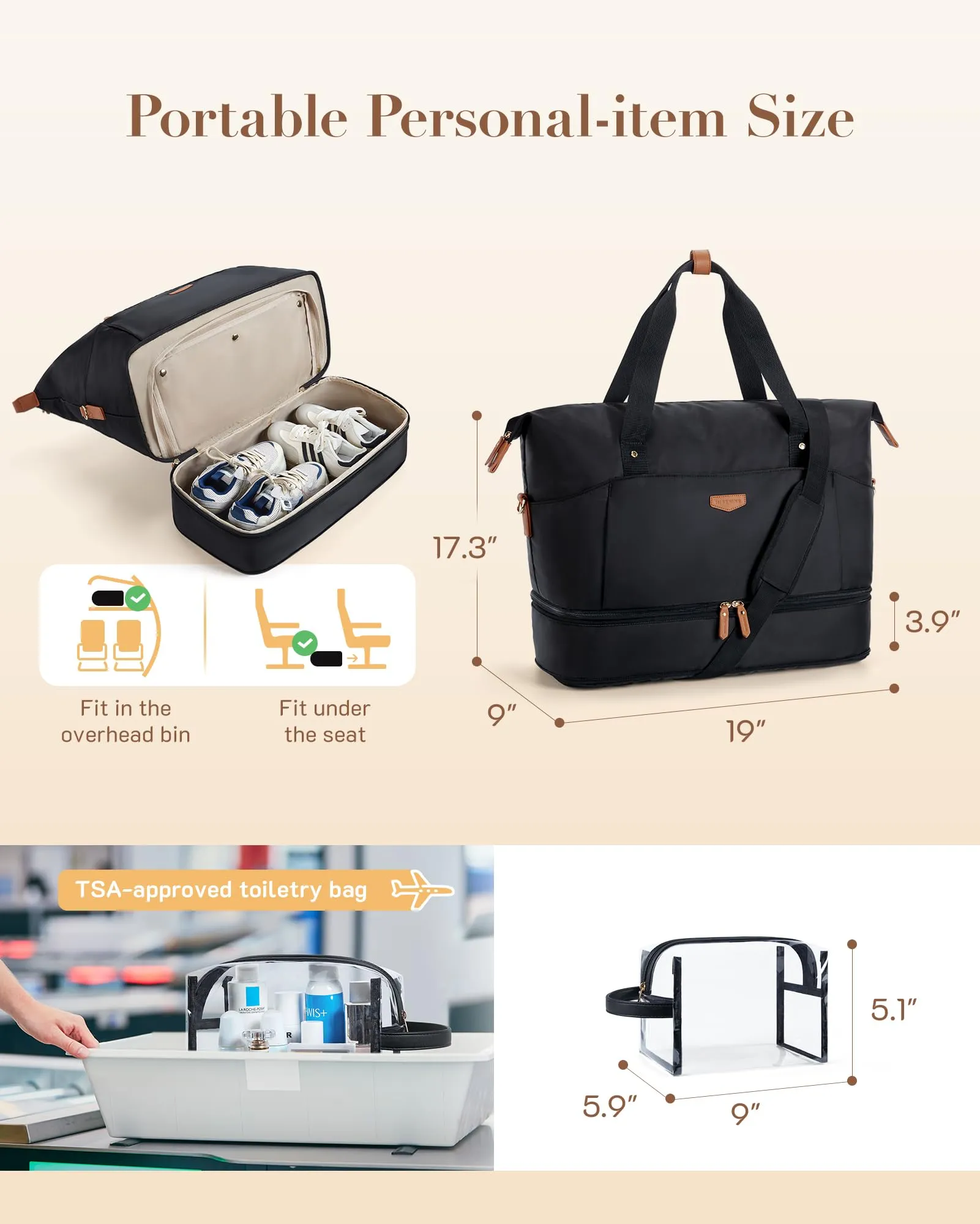 Missnine Expandable Travel Duffel Bag with Shoes Compartment
