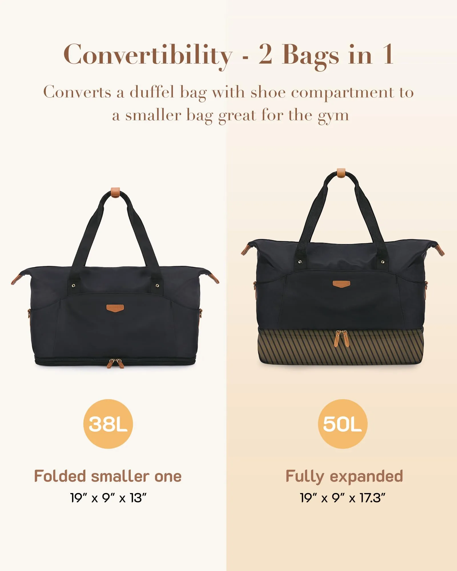 Missnine Expandable Travel Duffel Bag with Shoes Compartment