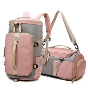 Pink and Gray Womens Gym Bag Backpack with Matching Duffel Bag