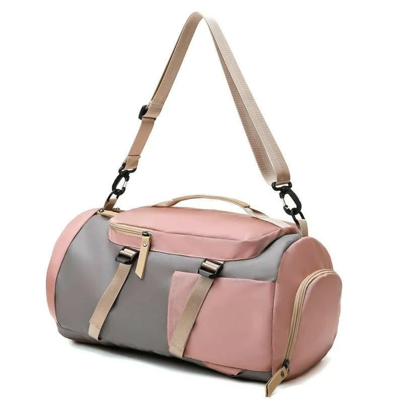 Pink and Gray Womens Gym Bag Backpack with Matching Duffel Bag