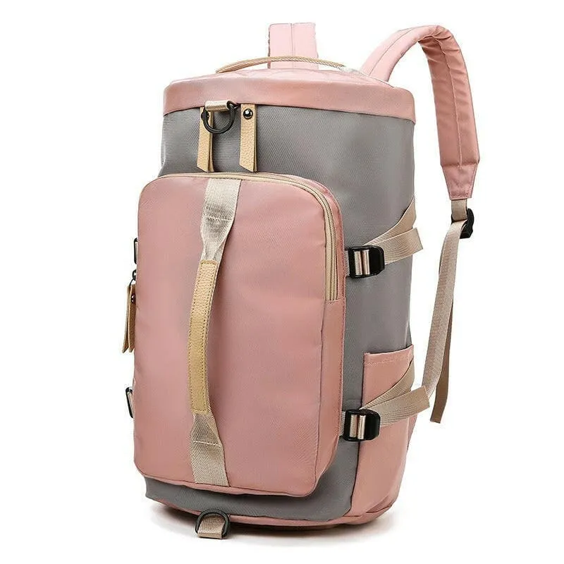 Pink and Gray Womens Gym Bag Backpack with Matching Duffel Bag