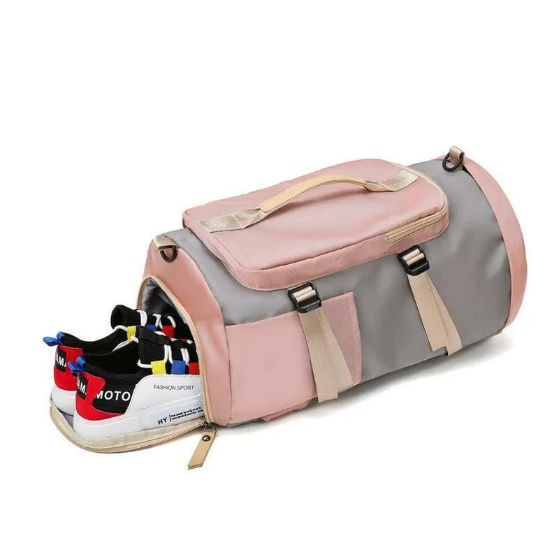 Pink and Gray Womens Gym Bag Backpack with Matching Duffel Bag