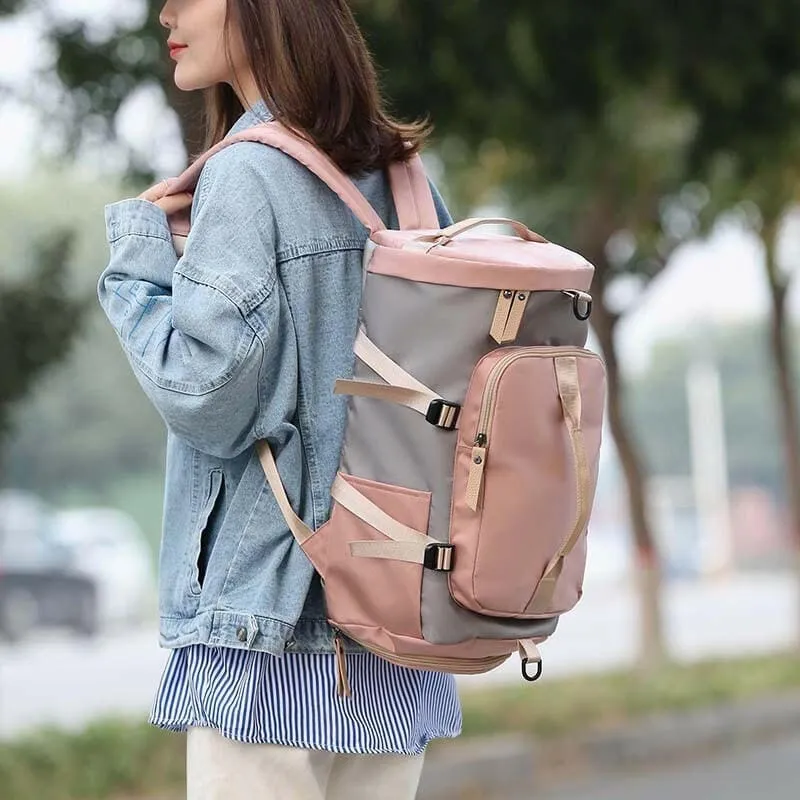 Pink and Gray Womens Gym Bag Backpack with Matching Duffel Bag