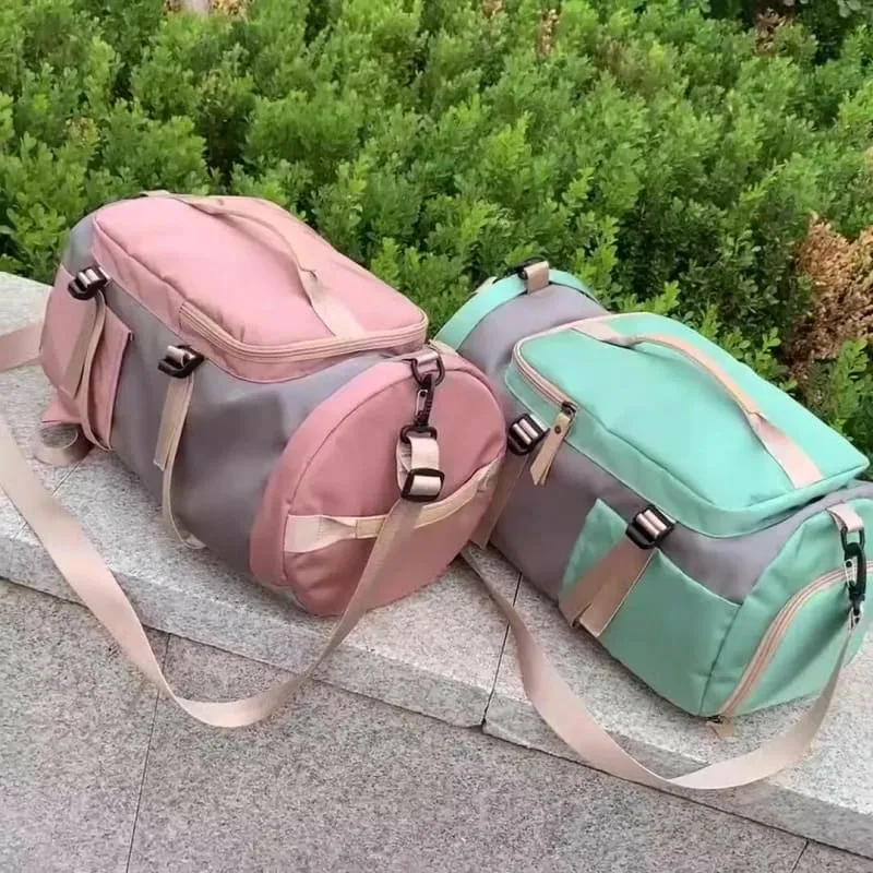 Pink and Gray Womens Gym Bag Backpack with Matching Duffel Bag