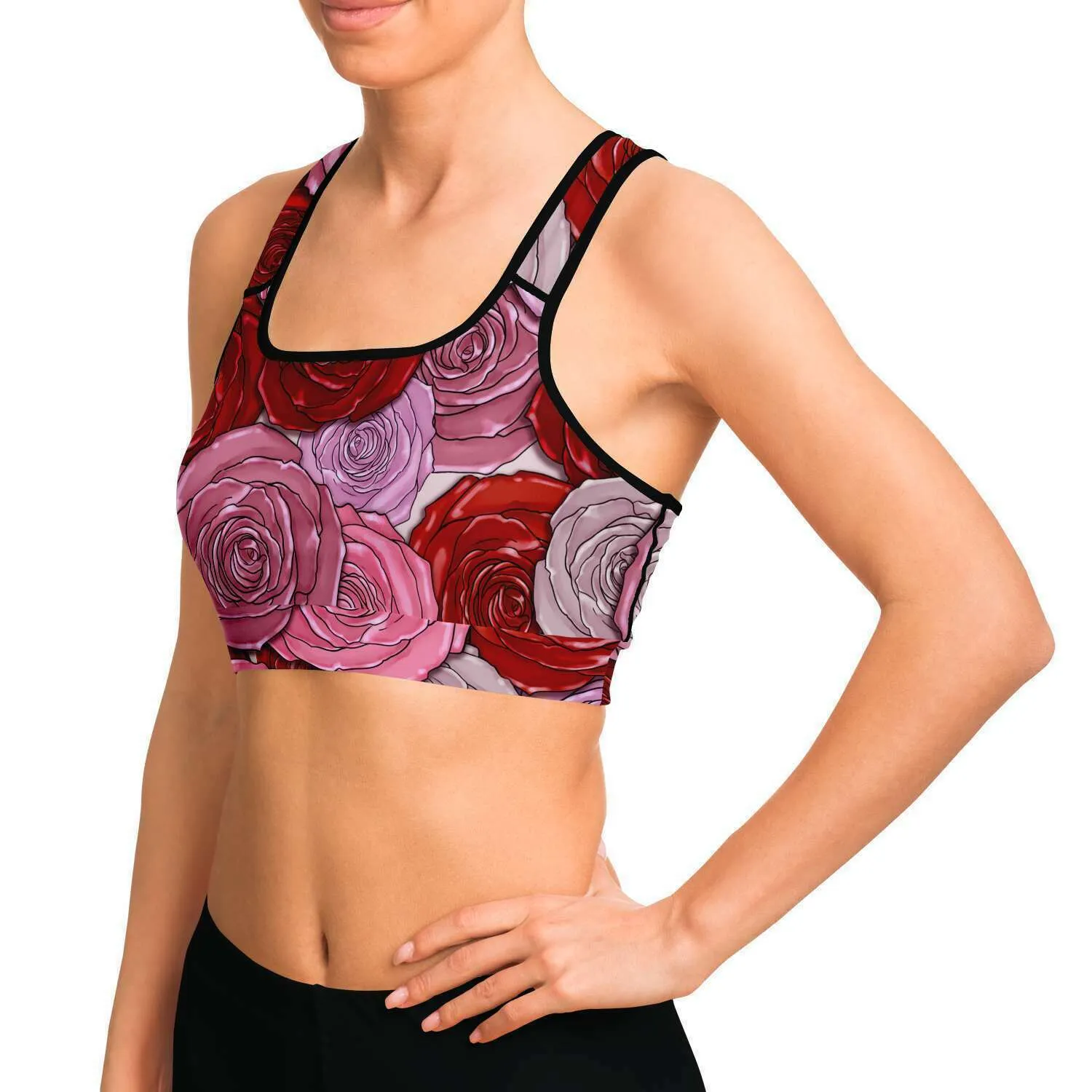 Pink Roses Sports Bra