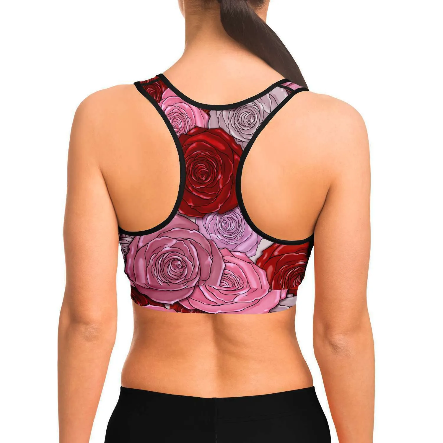 Pink Roses Sports Bra