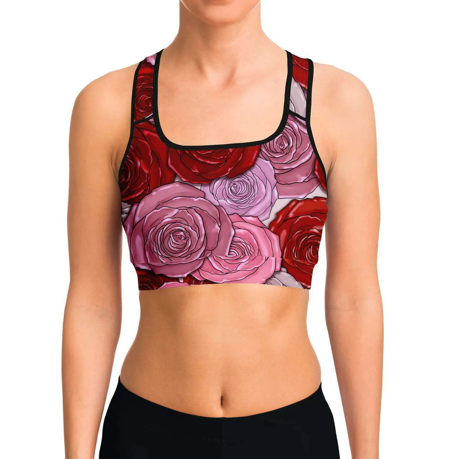 Pink Roses Sports Bra