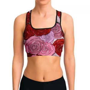 Pink Roses Sports Bra
