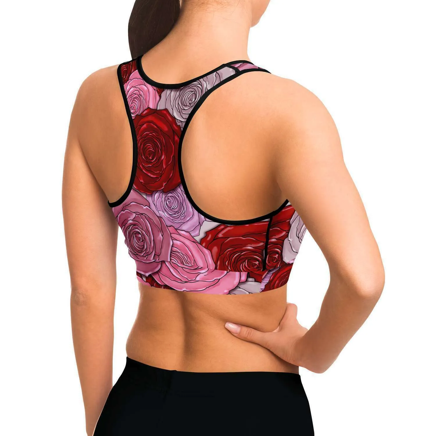 Pink Roses Sports Bra