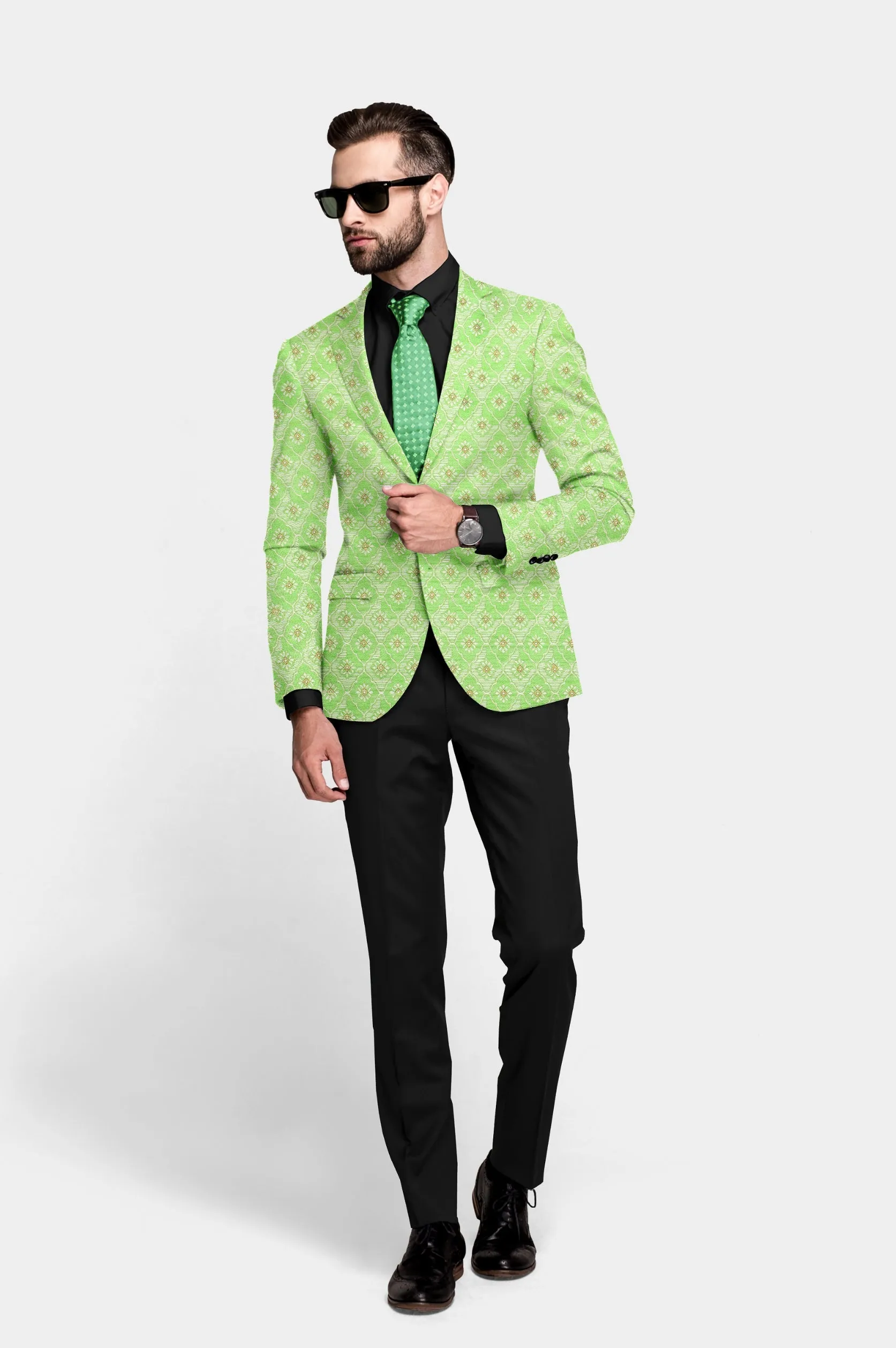 Pixie Green Men's Party Jacquard Suit Jacket Slim Fit Blazer