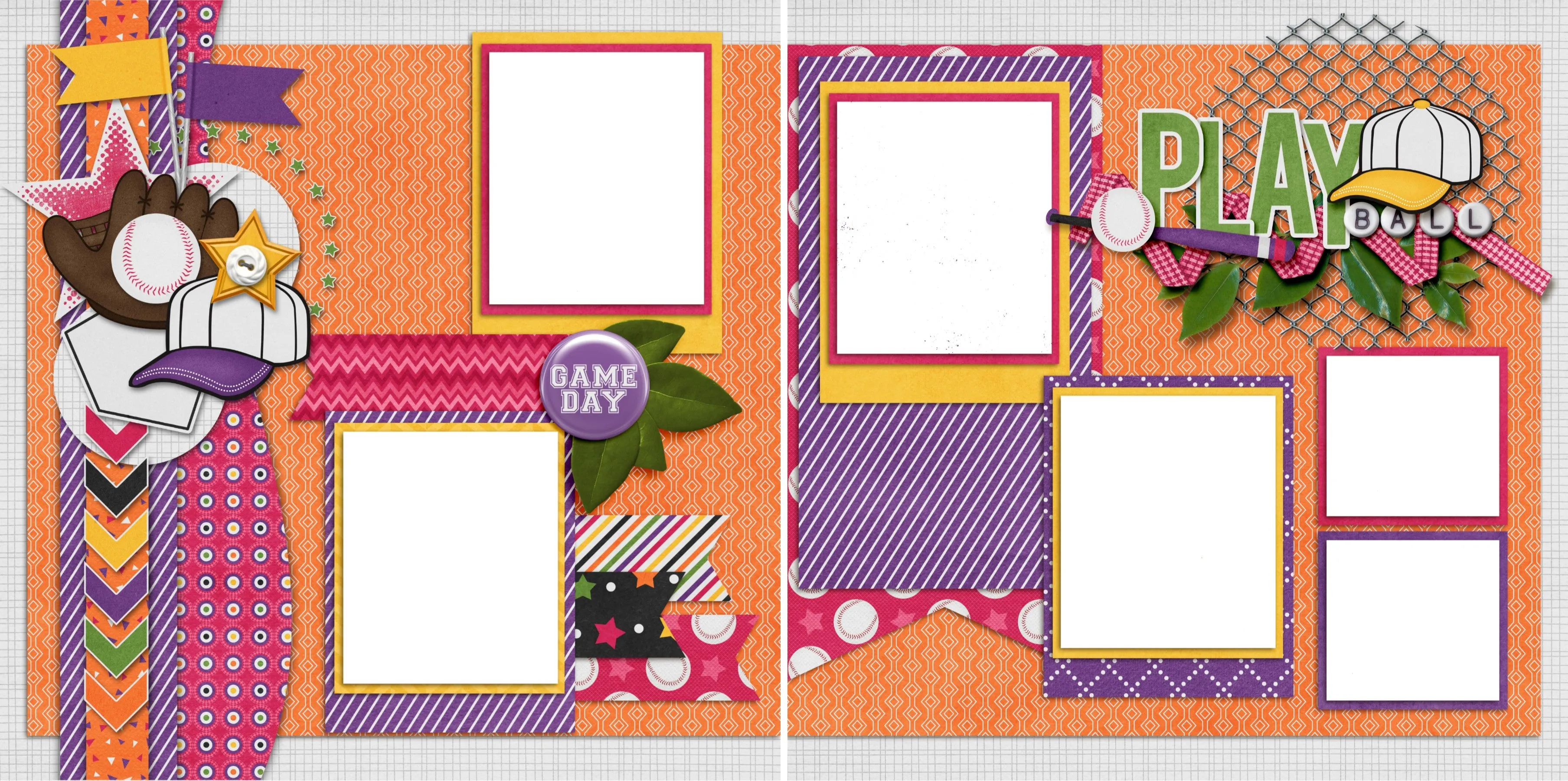 Play Ball Girl - Digital Scrapbook Pages - INSTANT DOWNLOAD
