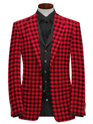 Red Men's Two Button Dress Party Checks Print Suit Jacket Notched Lapel Slim Fit Stylish Blazer