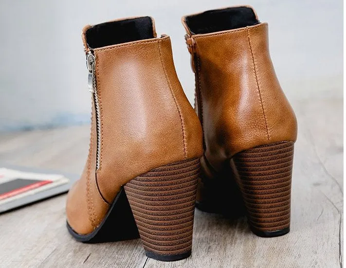 SH328 - Hollow High Heeled Brown Ankle Boots