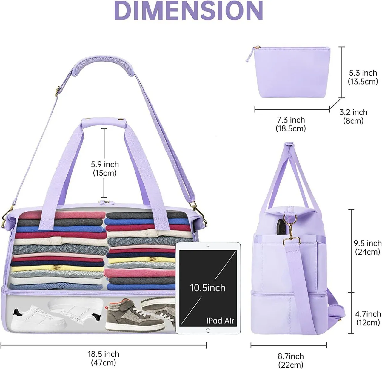 Smart Travel Bag | USB, Wet Pocket & Shoe Space