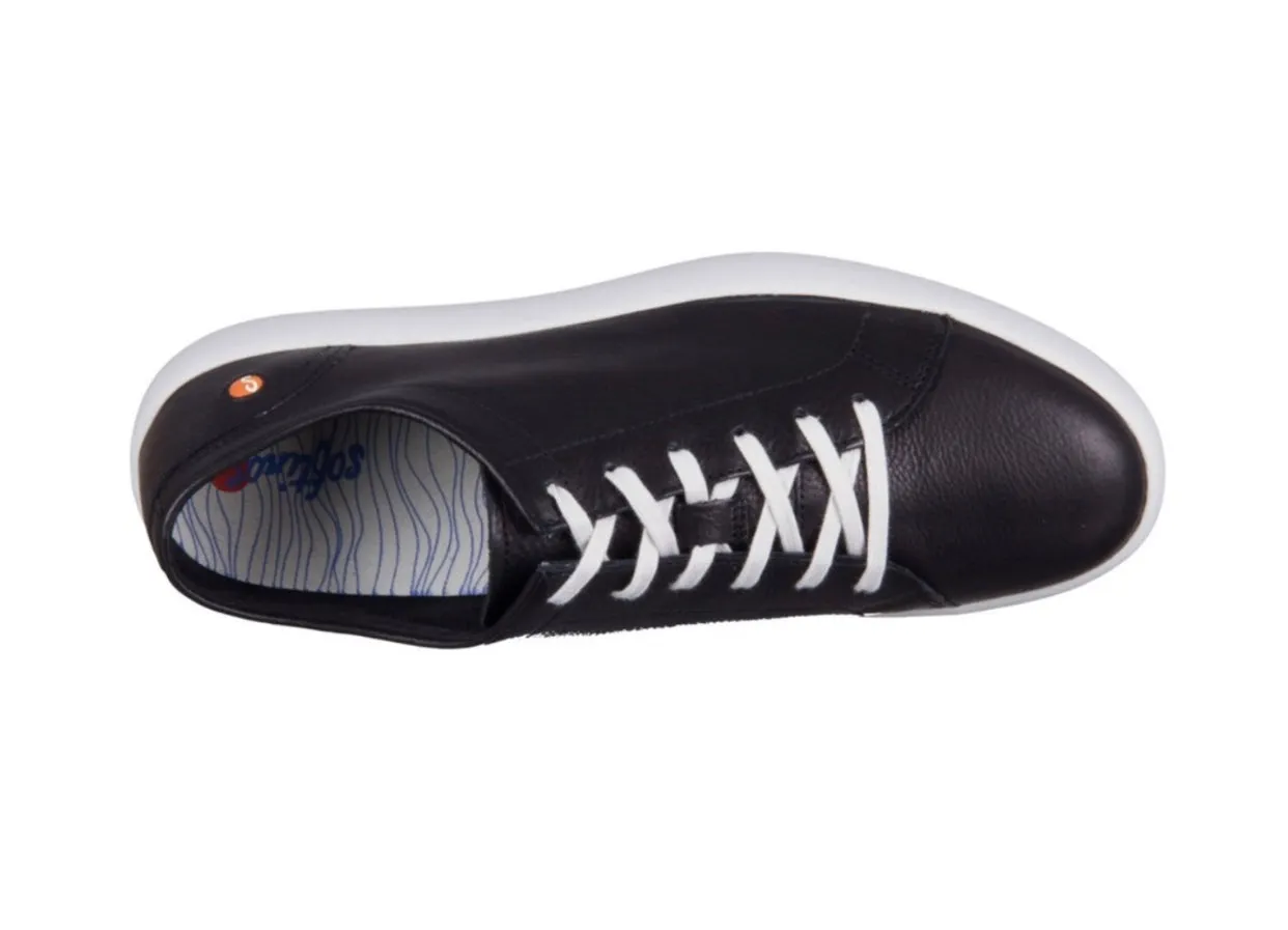 Softinos Ross Black Leather Lace Up 6 Eyelet Shoe Made In Portugal