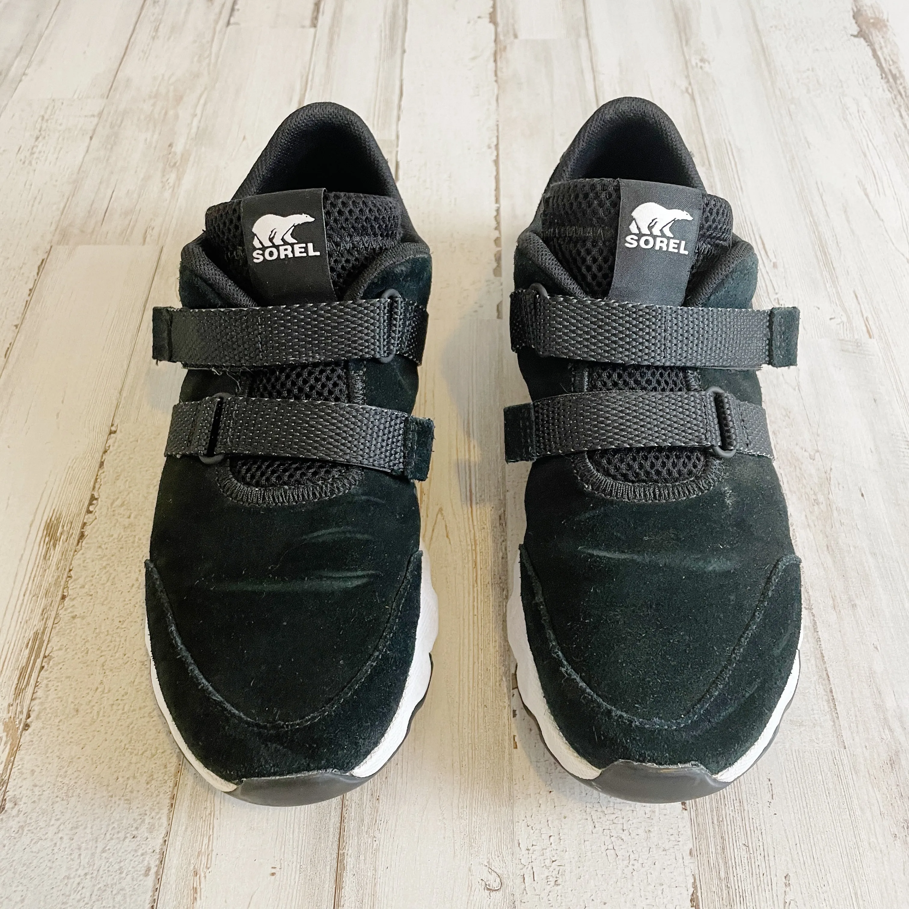 Sorel | Womens Black and White Suede Kinetic Lite Strap Sneakers | Size: 8.5