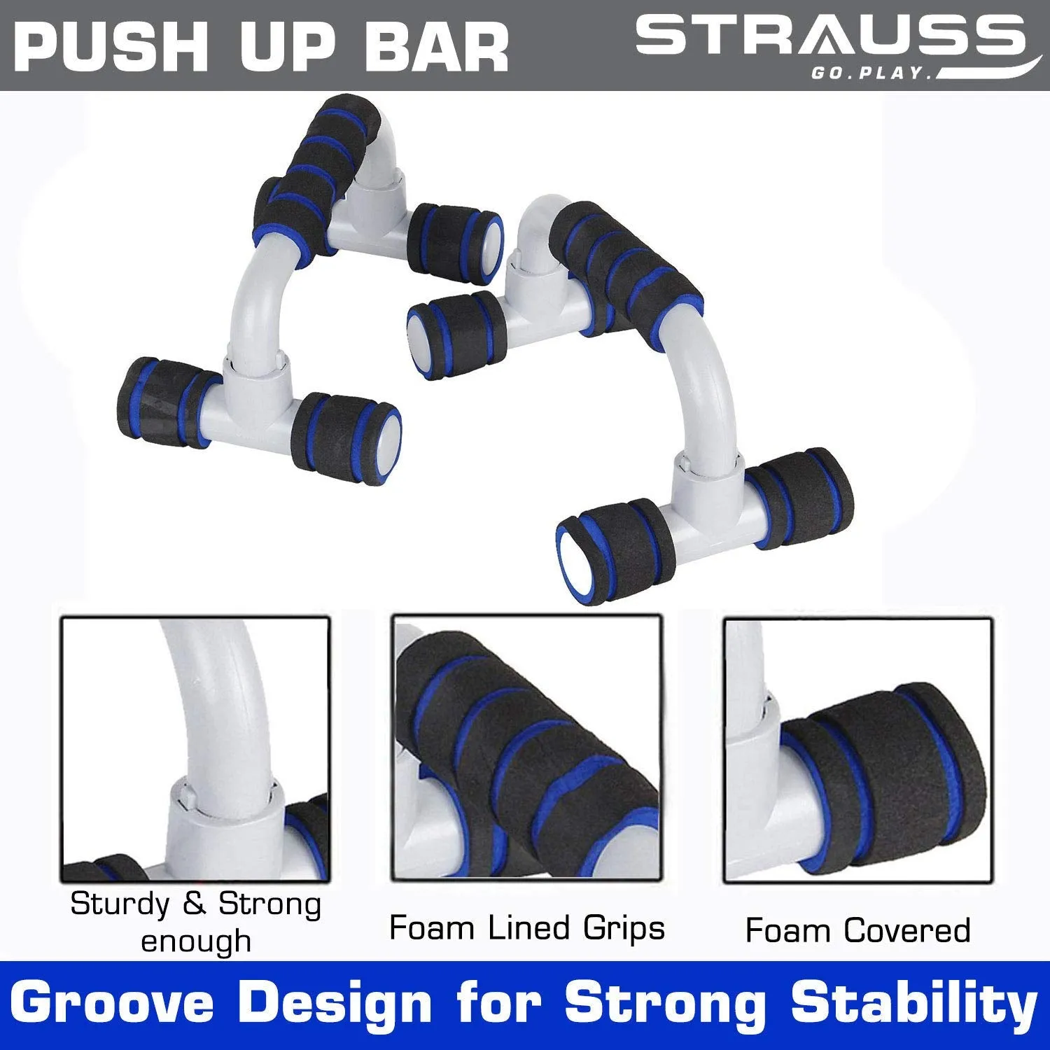 STRAUSS Adjustable Heavy-Duty Plastic Hand Grip Strengthener, (Black/Green) and Moto Push up Bar, Pair (Black/Blue)
