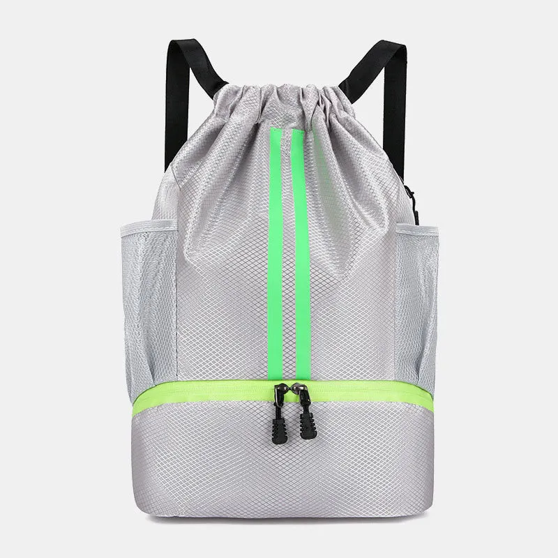 Striped Drawstring Backpack Gym Bag Sport Bag with Shoes Compartment