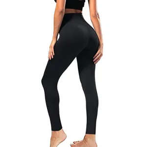 SYRINX High Waisted Leggings for Women - Soft Athletic Tummy Control Pants for Running Cycling Yoga Workout - Reg & Plus Size (Black Color, Large - X-Large)