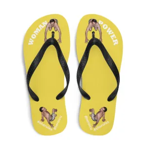 Woman Power Fabric Top Flip Flop Sandal Has Men Bow To Your Toes Yellow Color with White Letters (NEW 2023-04)