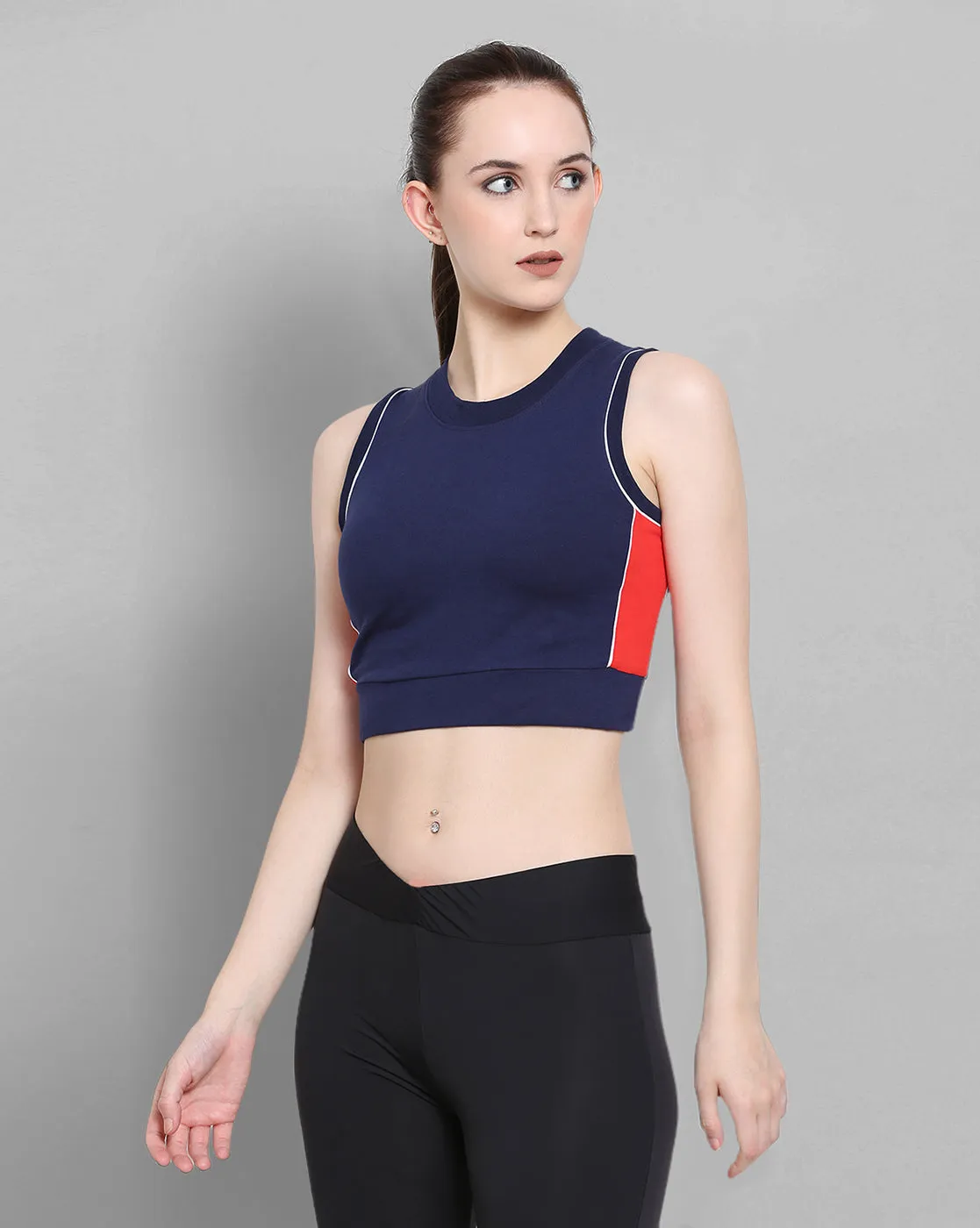 Womens Premium Cotton Lycra Smart Fit Sleeveless High Neck Top
