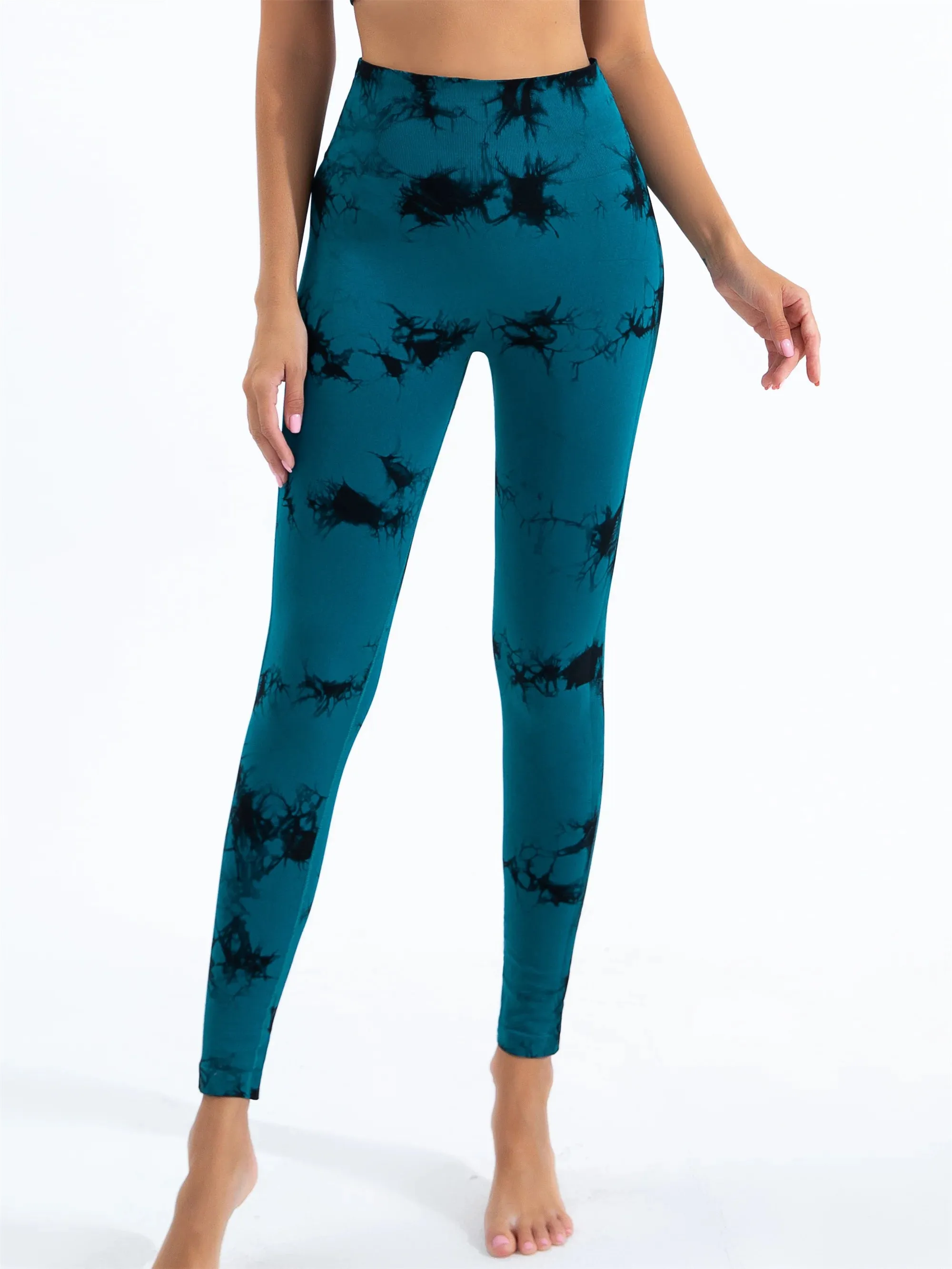Women's Seamless Tie-Dye Yoga Leggings - High-Waisted, High-Elastic Bodyshaping Pants for Gym & Fashion