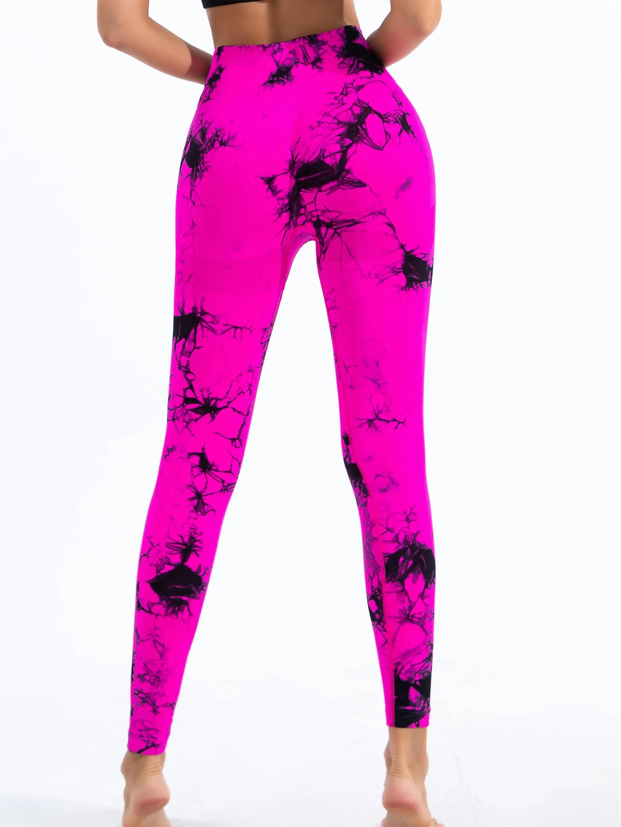 Women's Seamless Tie-Dye Yoga Leggings - High-Waisted, High-Elastic Bodyshaping Pants for Gym & Fashion