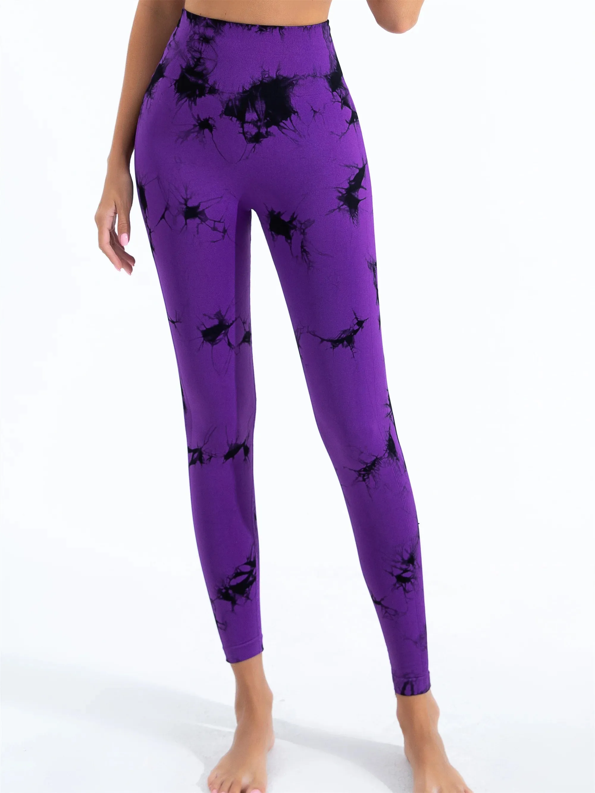 Women's Seamless Tie-Dye Yoga Leggings - High-Waisted, High-Elastic Bodyshaping Pants for Gym & Fashion