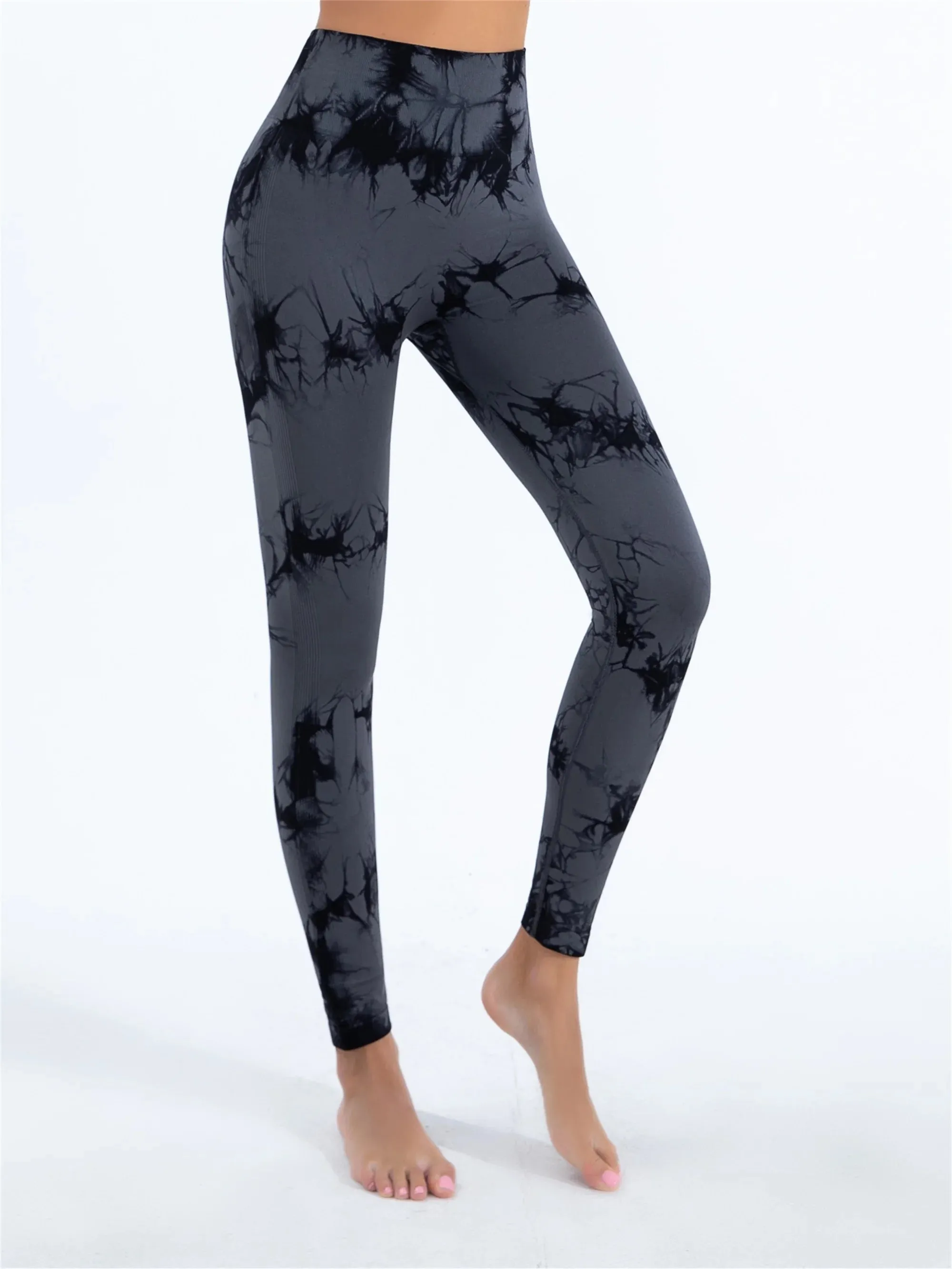 Women's Seamless Tie-Dye Yoga Leggings - High-Waisted, High-Elastic Bodyshaping Pants for Gym & Fashion