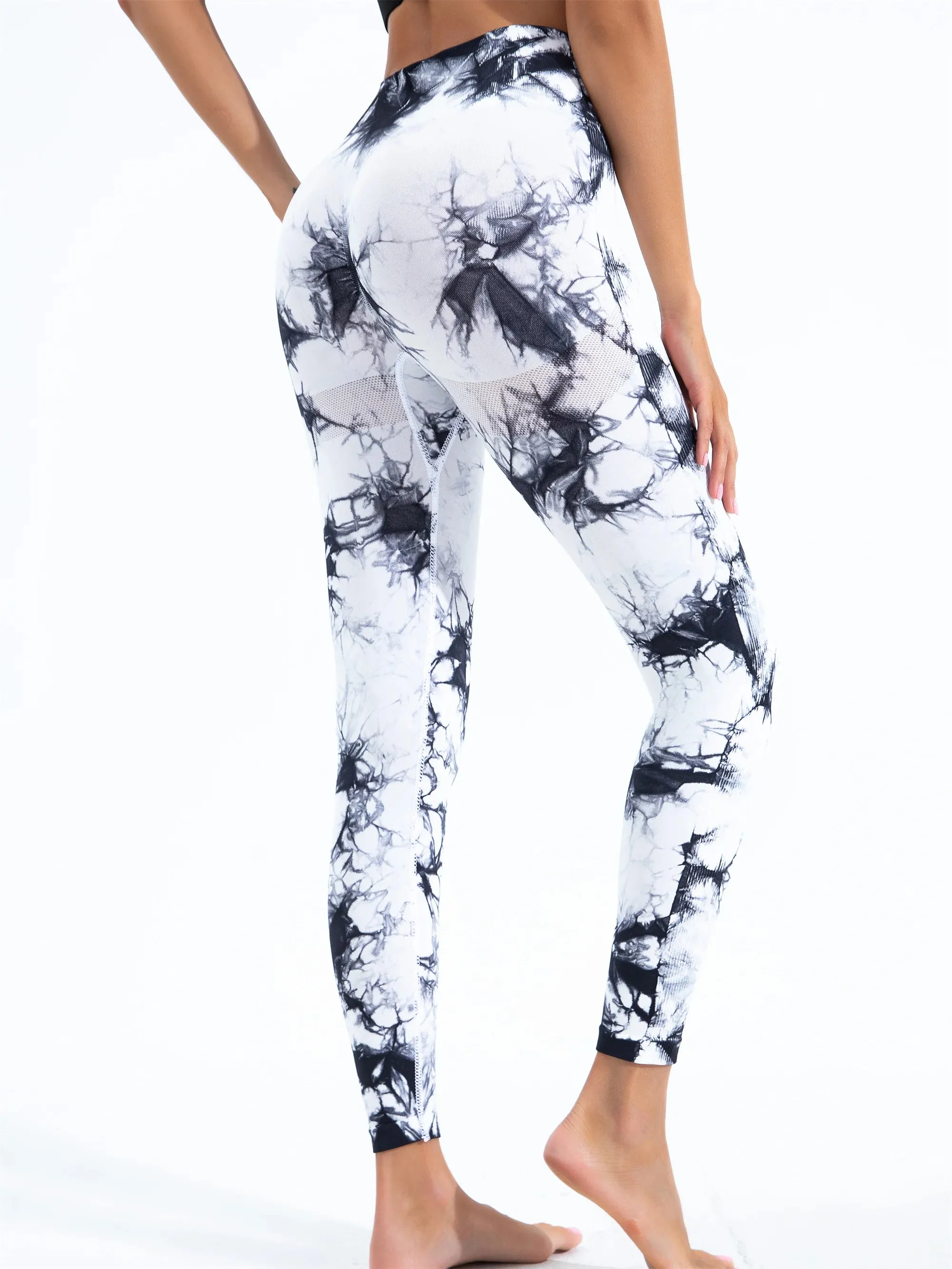 Women's Seamless Tie-Dye Yoga Leggings - High-Waisted, High-Elastic Bodyshaping Pants for Gym & Fashion