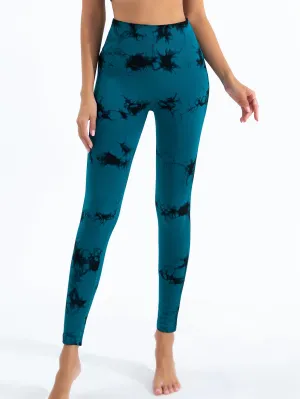 Women's Seamless Tie-Dye Yoga Leggings - High-Waisted, High-Elastic Bodyshaping Pants for Gym & Fashion