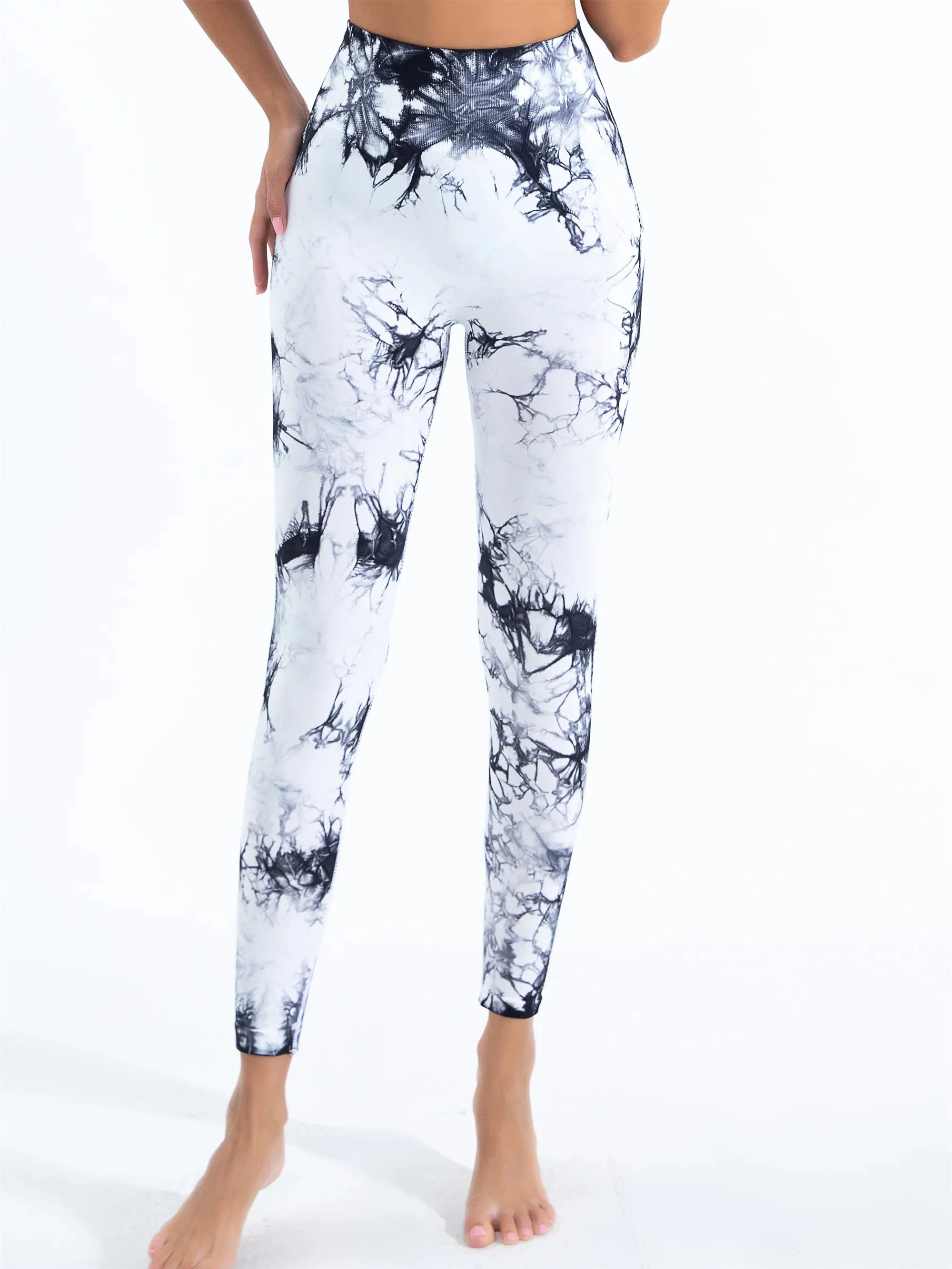 Women's Seamless Tie-Dye Yoga Leggings - High-Waisted, High-Elastic Bodyshaping Pants for Gym & Fashion