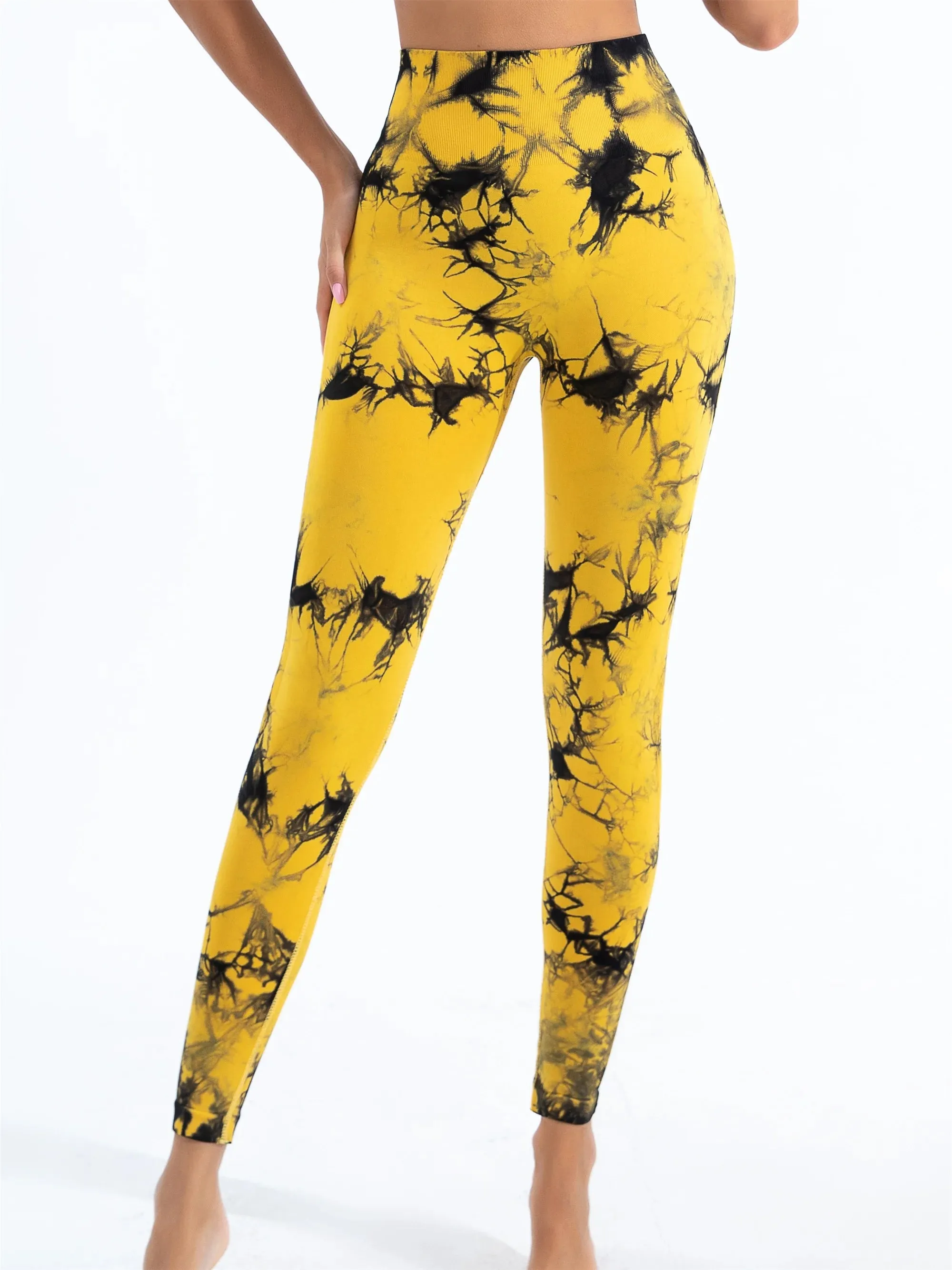 Women's Seamless Tie-Dye Yoga Leggings - High-Waisted, High-Elastic Bodyshaping Pants for Gym & Fashion