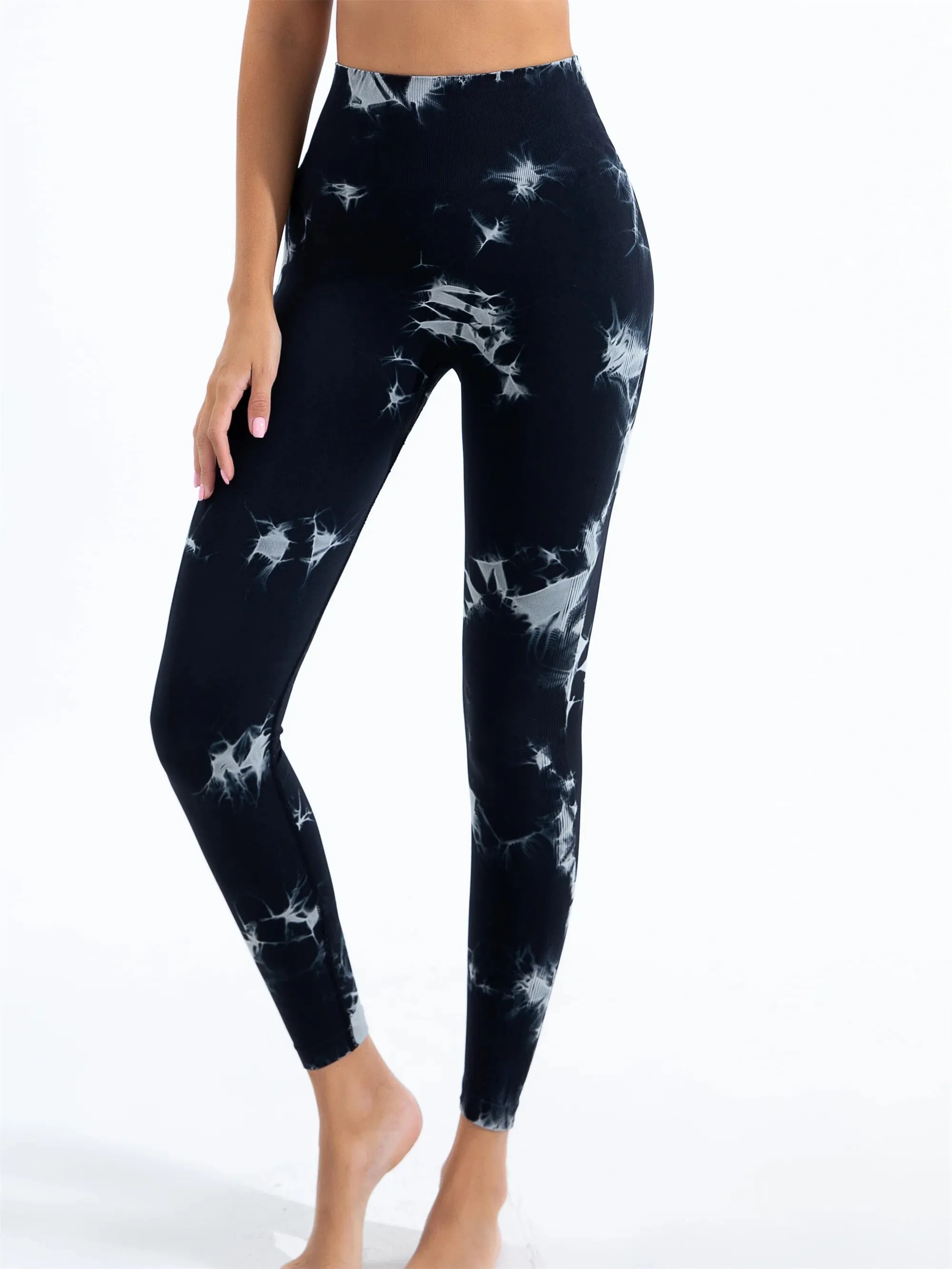 Women's Seamless Tie-Dye Yoga Leggings - High-Waisted, High-Elastic Bodyshaping Pants for Gym & Fashion
